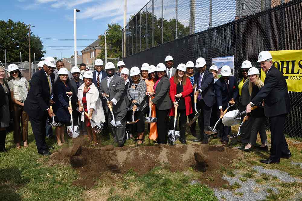 Legislators, Board of Trustees members as well as University and Agilent Technologies Inc. officials break ground for the construction of a new Agriculture Building on Soldier Field (the former baseball field).