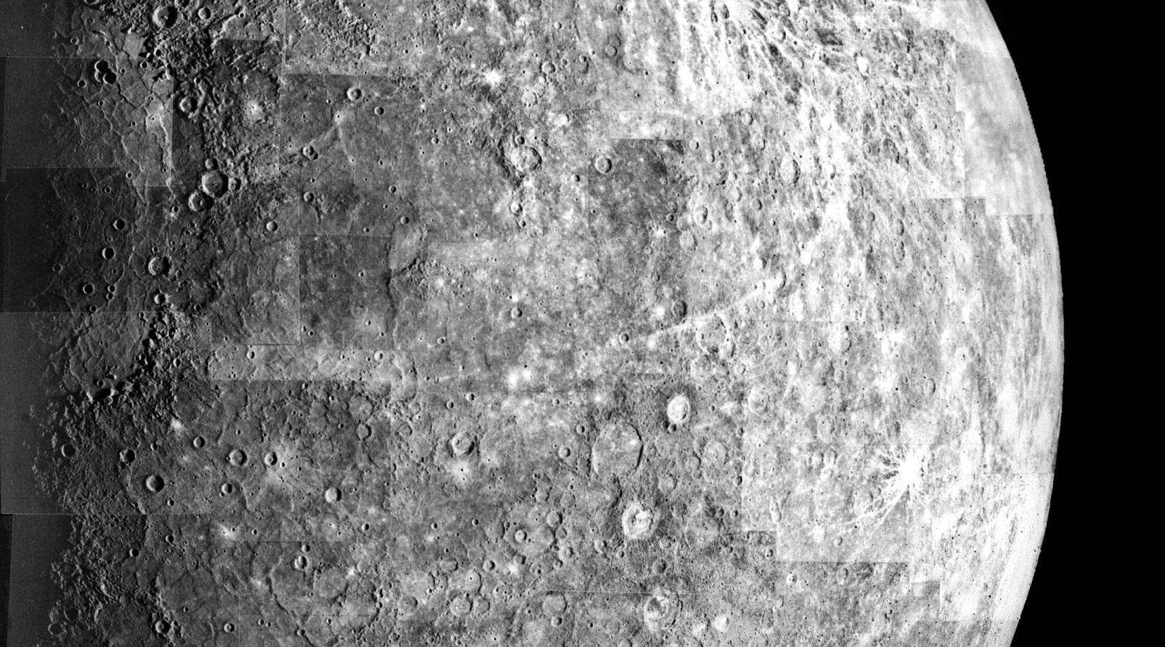 Photomosaic of Mercury - Outbound View. NASA/JPL