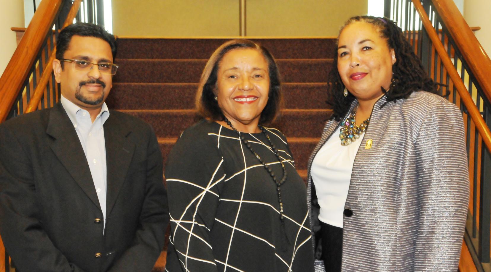DSU College of Business leadership: (l-r) Dr. Praveen Pinjani, associate dean; COB Dean Donna Covington; and Dr. Lynda Murray-Jackson, associate professor.