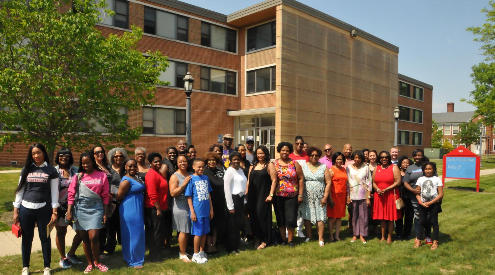 <p>A group of alumni and current DSU community members gathered May 12 to share memories about Lydia Laws Hall, which will soon be demolished to make way for a new residential facility.</p>