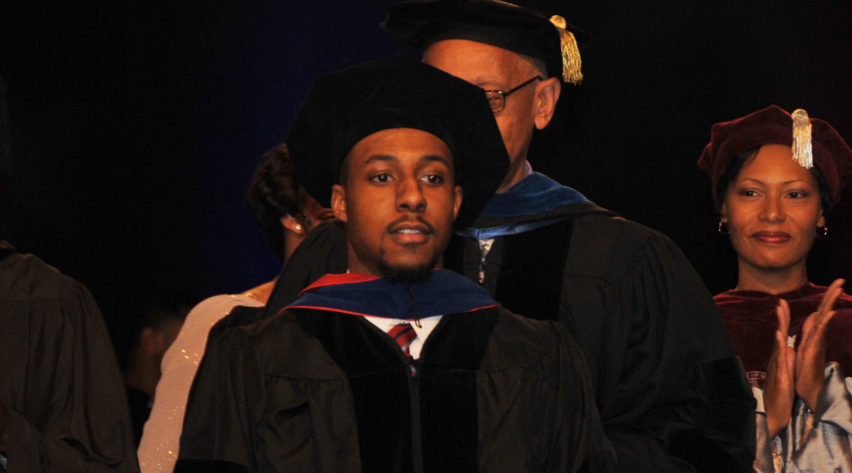 <p>Dr. Jalaal Hayes -- shown in December 2015 when he became the youngest ever Ph.D. graduate in DSU history -- is now being honored as the Top Influential Chemist of the Year by the International Association of Top Professionals.</p>