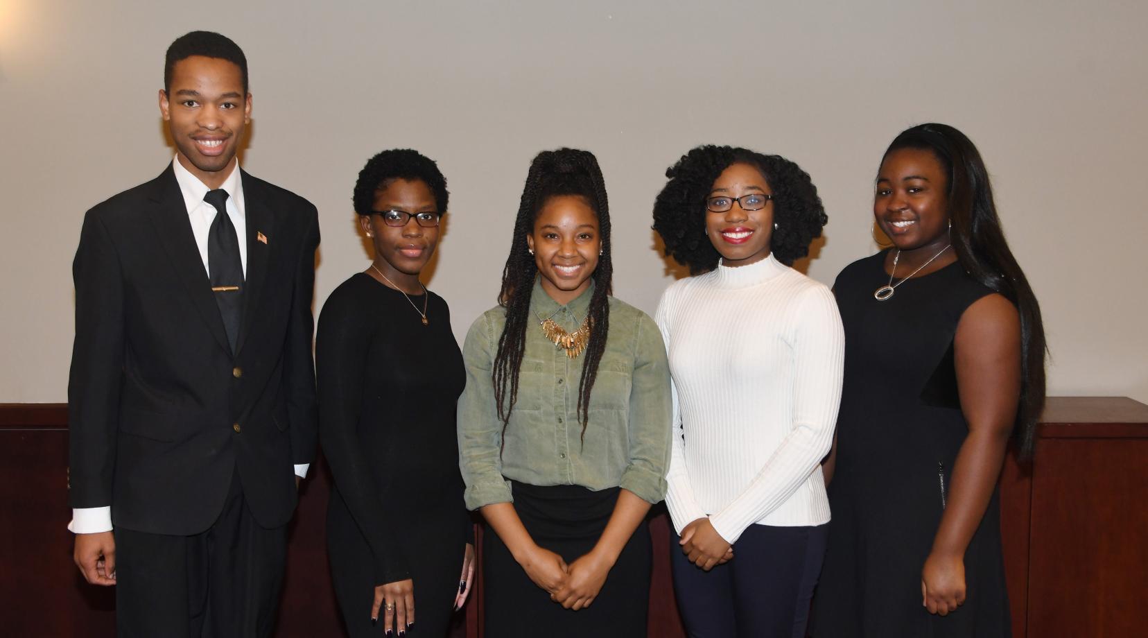 Delaware State University winners at a recent Philadelphia AMP research competition: (l-r) 1st Place Winners Joshua Patterson and Destiny J. Davis; 3rd Place Winner Erykah Leno; and Honorable Mentions Malia Green and Aysiah Stamper. Not pictured is 3rd Place Winner Norwoh Kemokai.