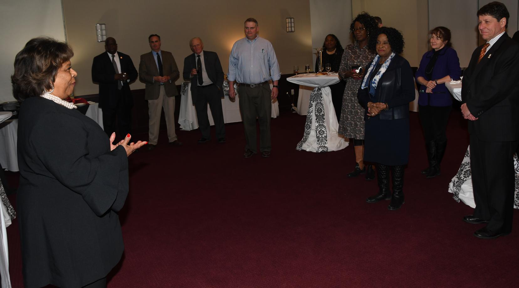 Delaware State University President Wilma Mishoe speaks to Delaware lawmakers during a Jan.22 Legislators Reception on campus