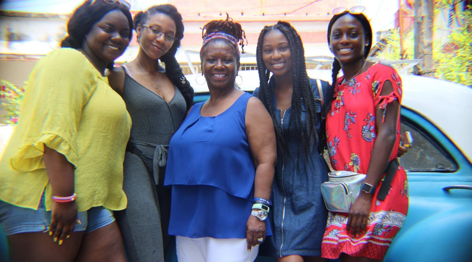 (L-r) Nia Pope, Fatima Edwards, Ava Perrine (instructor), Jewel Phillips and Rebecca Altidor pose for a picture during their trip to Cuba in June.
