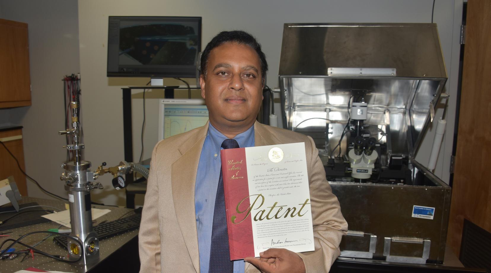 Dr. Mukti Rana, professor of physics and engineering, holds one of two patents awarded to Delaware State University, both of which he was the principal investigator.