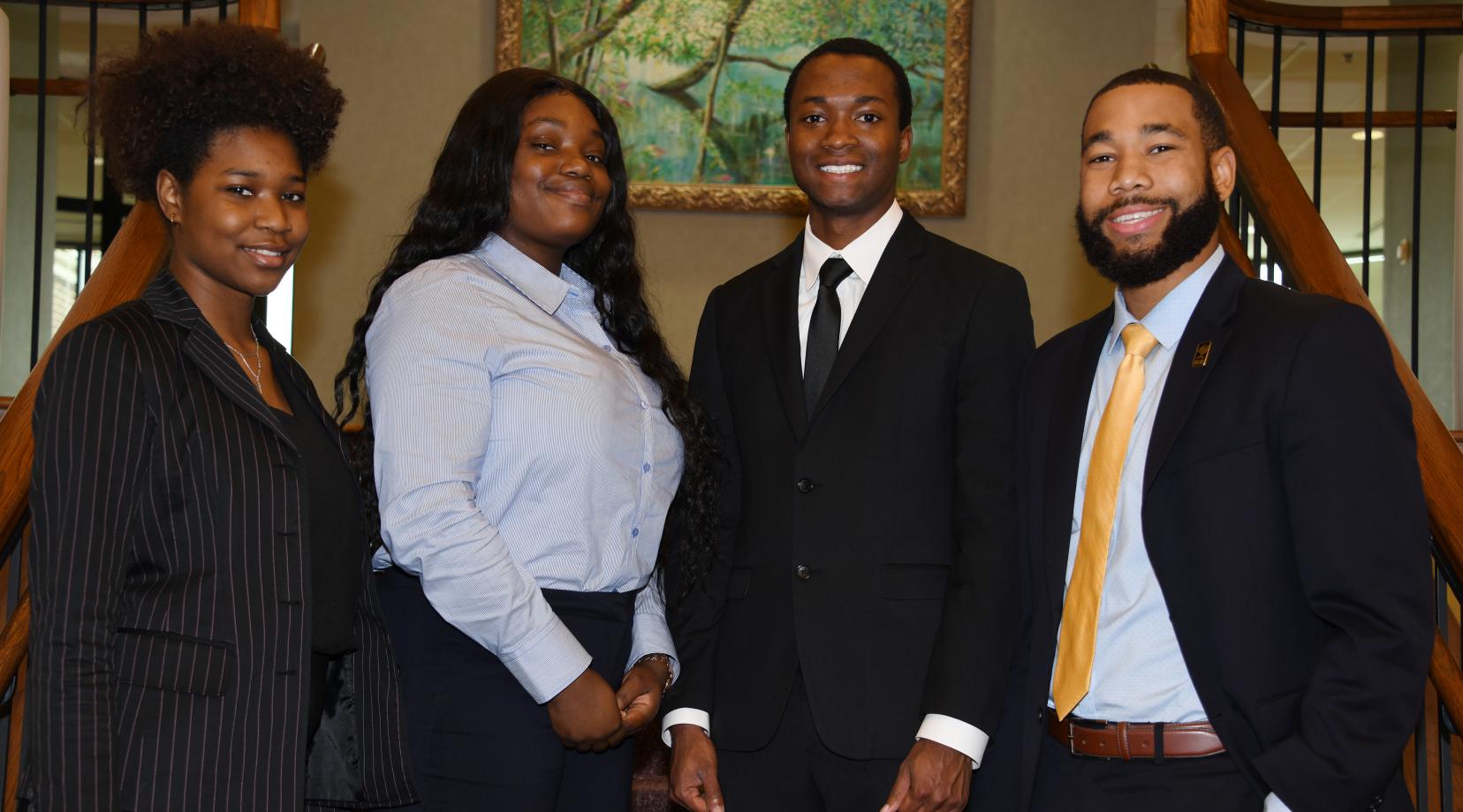 <p>The College of Business team of (l-r) Yazmin Harris, Faith Olasupo, Job Albarr and Corban Weatherspoon took second place in the HP Omen Business Case Competition</p>