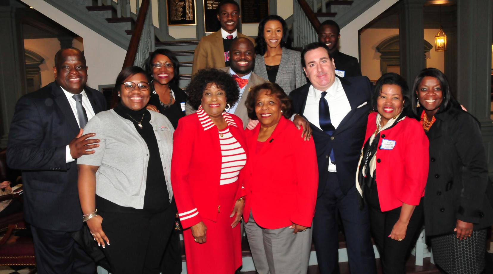 <p>A DSU delegation -- headed by DSU Acting President Wilma Mishoe and including state Reps. Stephanie Bolden and Sean Lynn -- is all smiles after the state House of Representatives unanimously passed Senate Bill 90 that adds a fourth year of state funding to the Inspire Scholarship Program.</p>