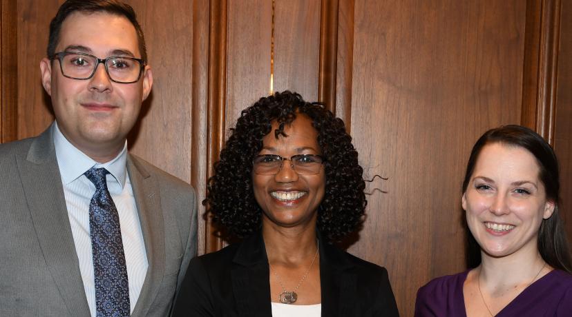 <p>Dr. Sheridan Kingsberry (center), Delaware's 2018 Social Worker of the Year, poses with Michael Francum (l), executive director of the Delaware Chapter of the National Association of Social Workers, and Shannon Fisch, the president of the NASW-DE Board of Directors.</p>