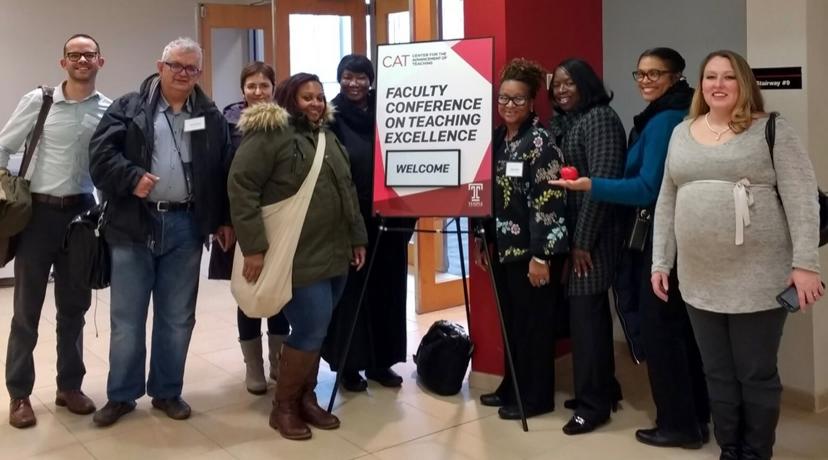 <p>From left are faculty members Dr. Brody Bluemel, Dr. David Pokrajac, Onur Yanuz, Amber Ward-Cooper, Vesta Viddy, Natalie Belcher, Dr. Phyllis Brooks-Collins, Fran Franklin and Kara Gomez. (Not pictured: Dr. Robin Krawitz)</p>